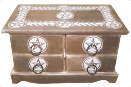 Caja de madera decorada con cajones y Pentagrama (24x14x14,5 cm)